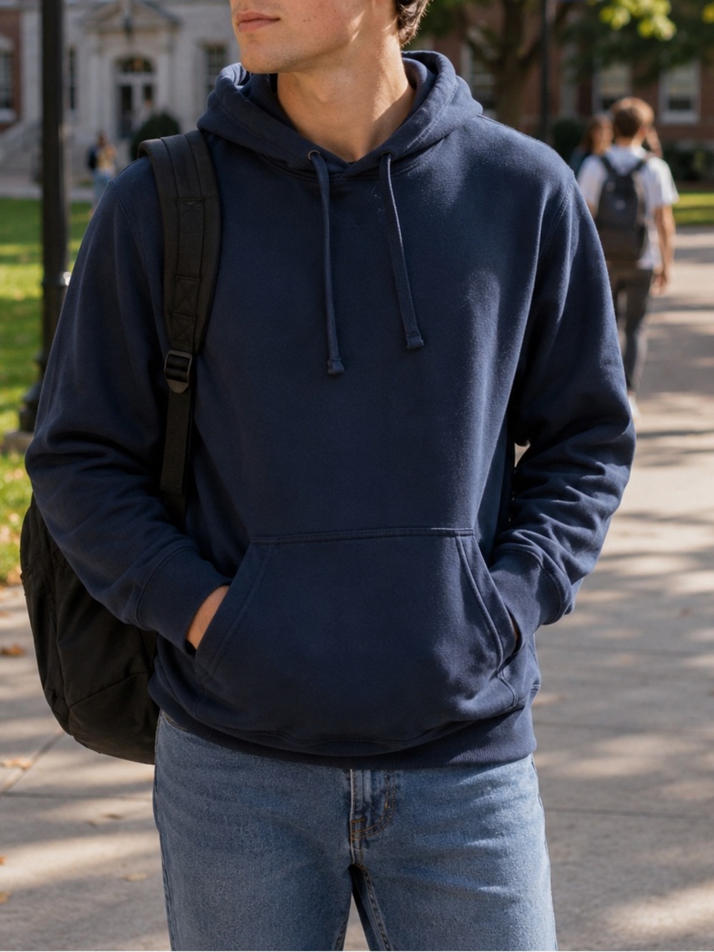Athletic Works Navy Pullover Hoodie Size M – Casual Campus Athleisure